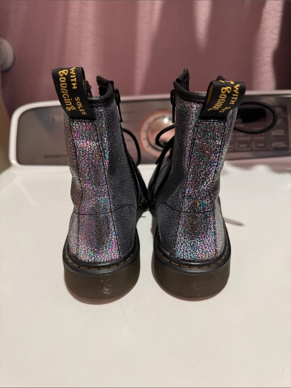 Dr. Martens Delaney Iridescent Lace-Up Boots with Black Trim